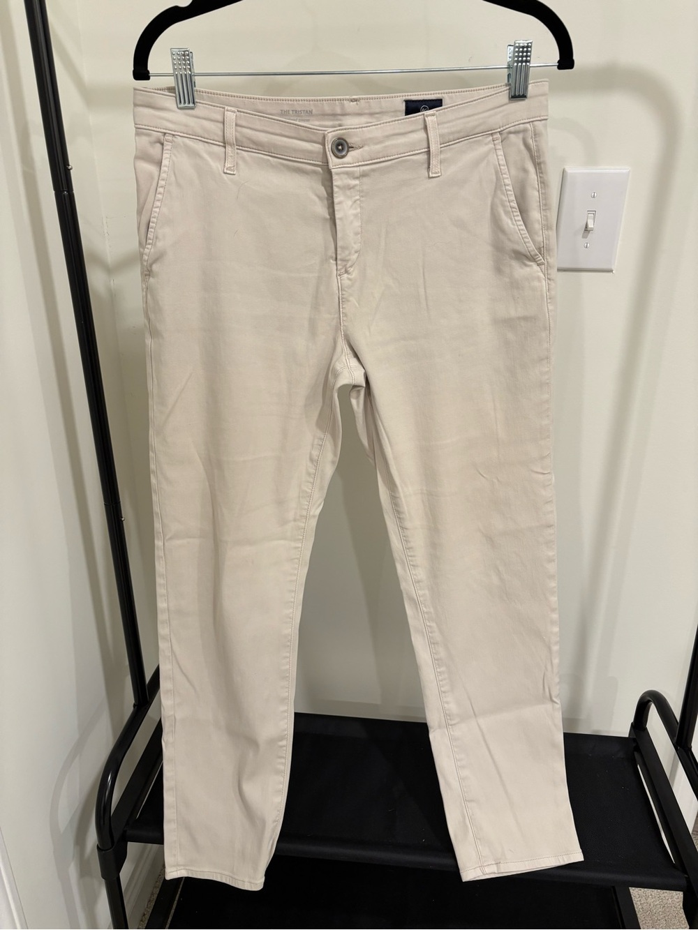 AG Adriano Goldschmied Women's Beige Cotton Twill Chino Pants Slim Taper 29"